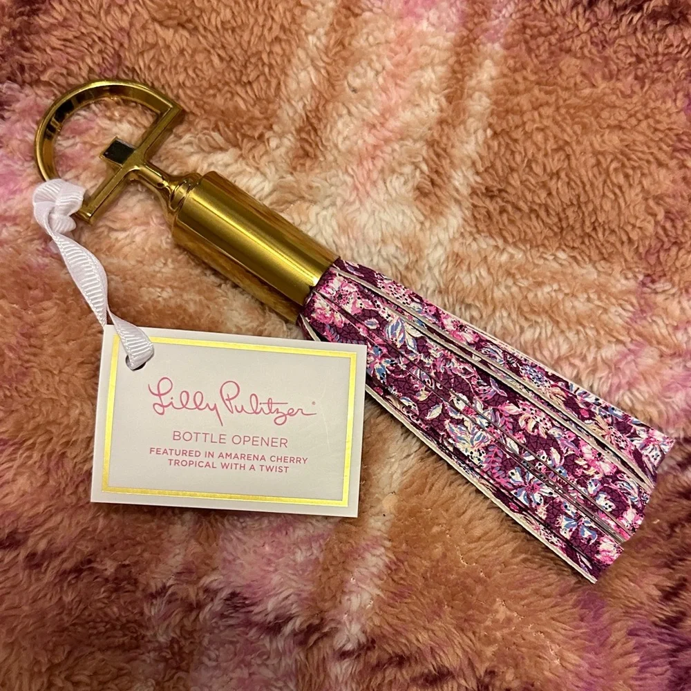 Lilly Pulitzer Pink Floral Tassel Keychain Bottle Opener